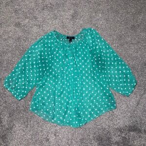 BCX Women's Green & White Dotted Long Sleeve Flowy Blouse Size Large